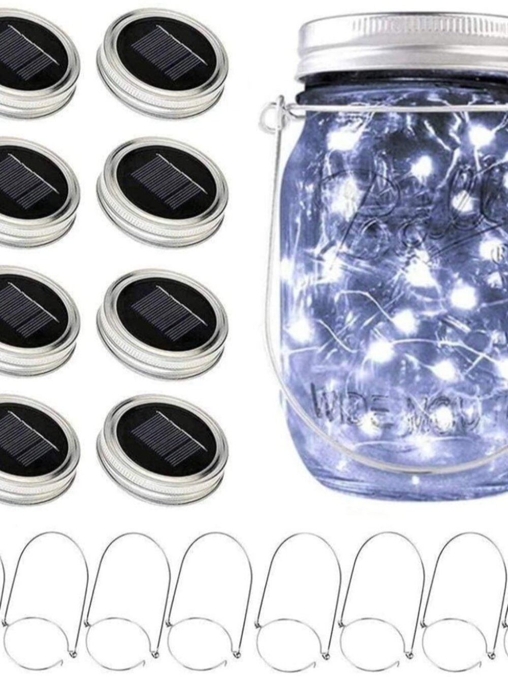 Solar Mason Jar Lights [Updated], 8 Pack 20 LED Waterproof Fairy Firefly Jar Lid